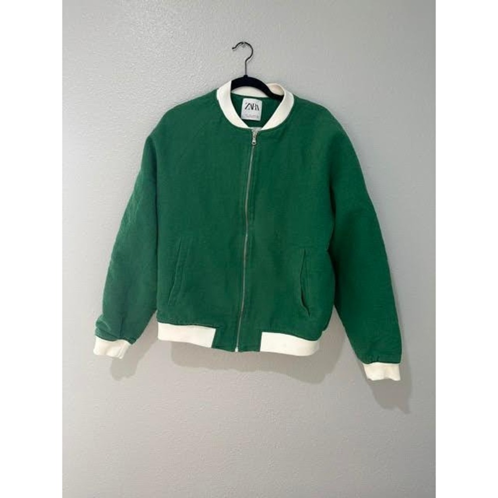 Zara Green Big Sur California Embroidered Bomber Jacket Mens Large L Full Zip